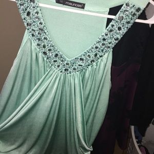 Maurices shimmery aqua halter w rhinestone neck